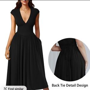 New OYS deep plunging v neck dress with pockets and tie back / cap sleeves